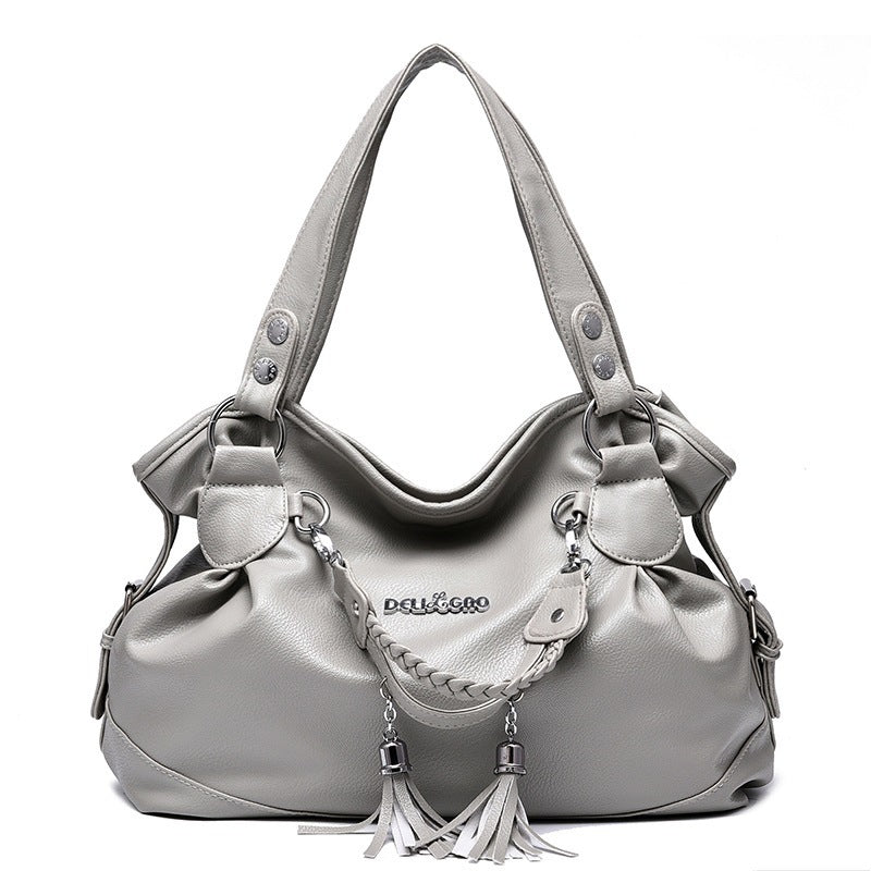 Soft Leather Handbag with Tassel for Women