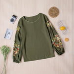 Embroidered Casual Lantern Sleeve Top for Women