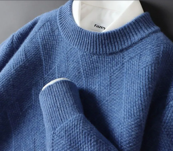 Men's Shirt Loose Thick Jacquard Round Neck