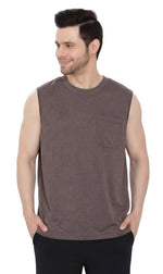 Men's Heavyweight Sleeveless Crew Neck T-Shirt with Chest Pocket