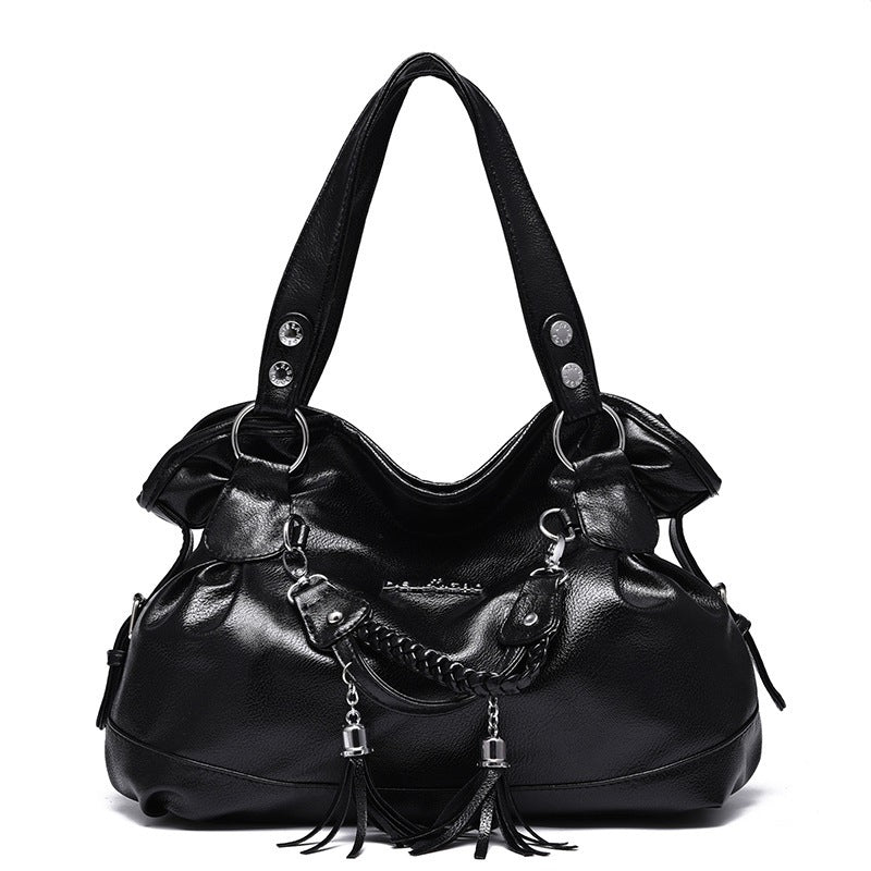 Soft Leather Handbag with Tassel for Women