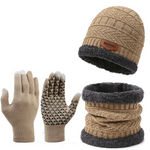 3-in-1 Winter Thermal Set – Fleece-Lined Beanie, Warm Infinity Scarf & Touchscreen Gloves