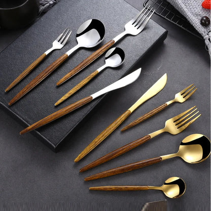 Golden Elegance Dining Set: Luxe Cutlery & Tableware Collection.