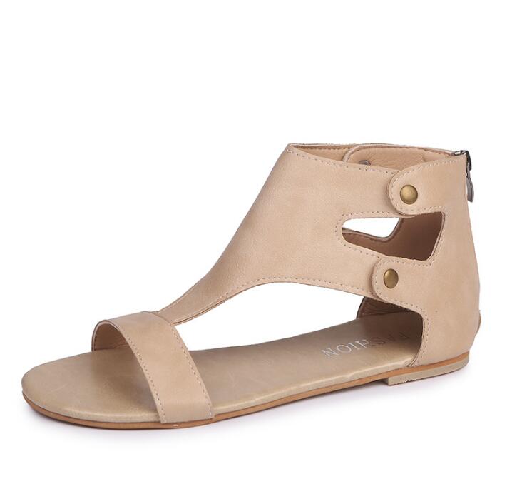 Women's Flat Studded Sandals - Comfortable Footwear