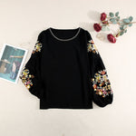 Embroidered Casual Lantern Sleeve Top for Women
