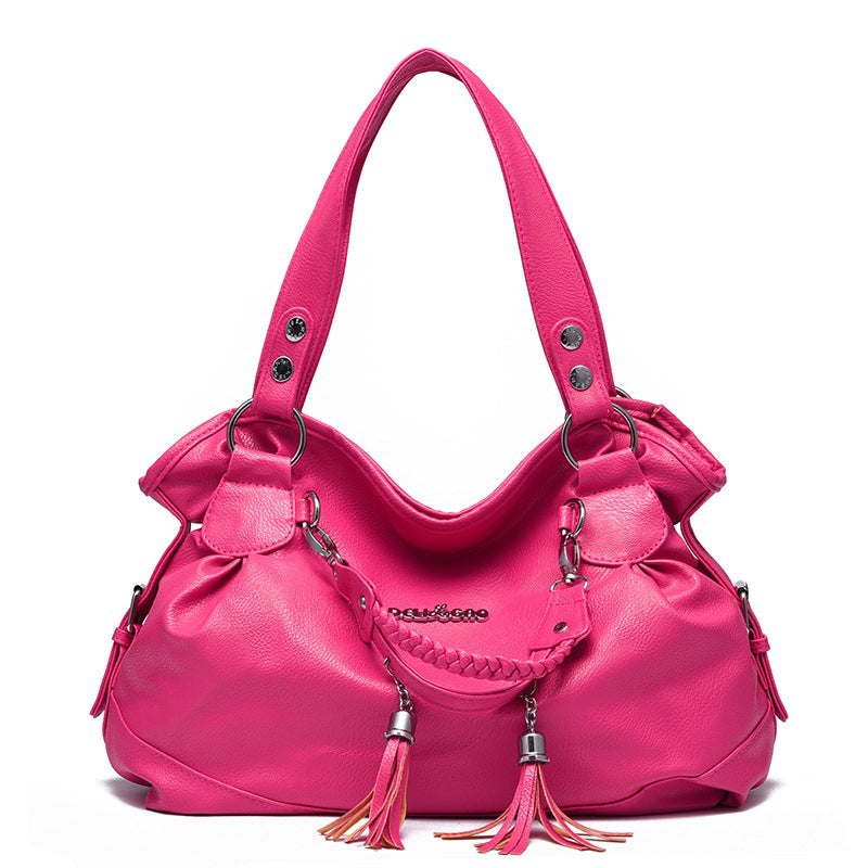 Soft Leather Handbag with Tassel for Women