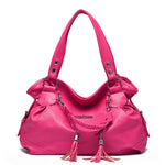 Soft Leather Handbag with Tassel for Women
