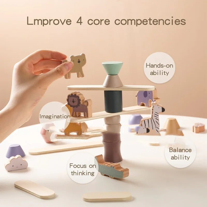 Montessori Wooden Animal Stacking Balance Toy Set