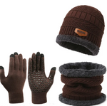 3-in-1 Winter Thermal Set – Fleece-Lined Beanie, Warm Infinity Scarf & Touchscreen Gloves
