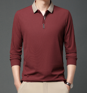 Long Sleeve Silk Cotton Polo Shirt for Men (One Piece)