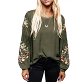 Embroidered Casual Lantern Sleeve Top for Women