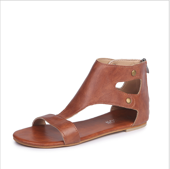Women's Flat Studded Sandals - Comfortable Footwear