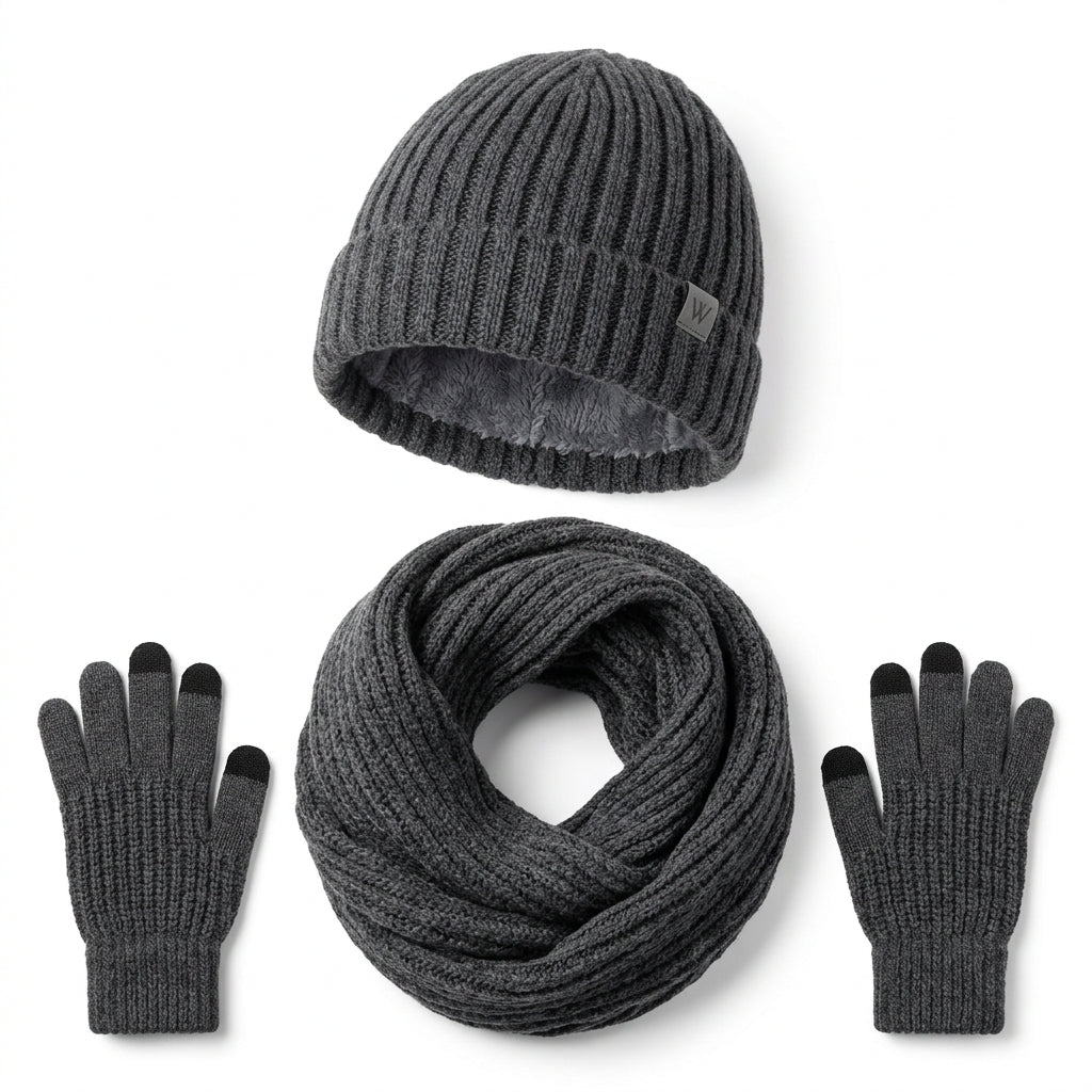 3-in-1 Winter Thermal Knit Set Beanie Scarf and Touchscreen Gloves