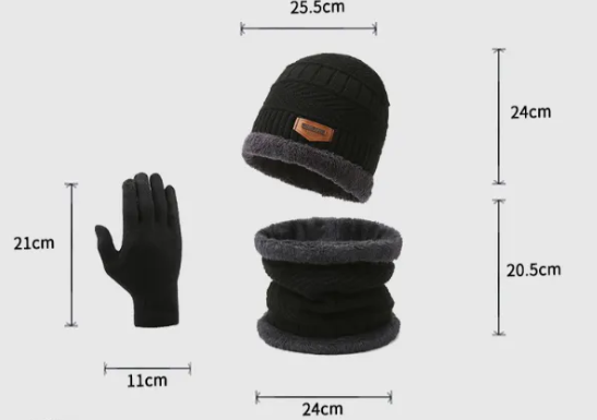 3-in-1 Winter Thermal Set – Fleece-Lined Beanie, Warm Infinity Scarf & Touchscreen Gloves