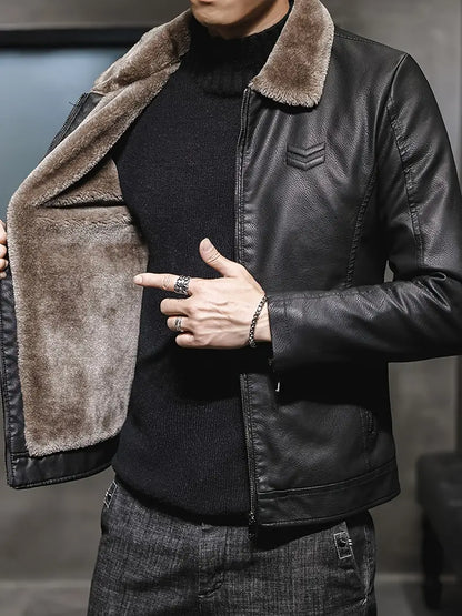 Exquisite leather jacket, lined with luxurious fur.