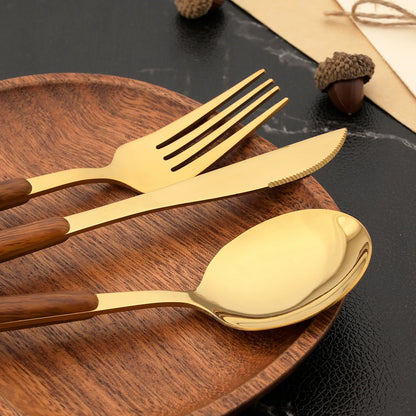 Golden Elegance Dining Set: Luxe Cutlery & Tableware Collection.