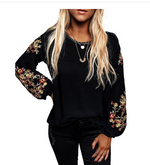 Embroidered Casual Lantern Sleeve Top for Women