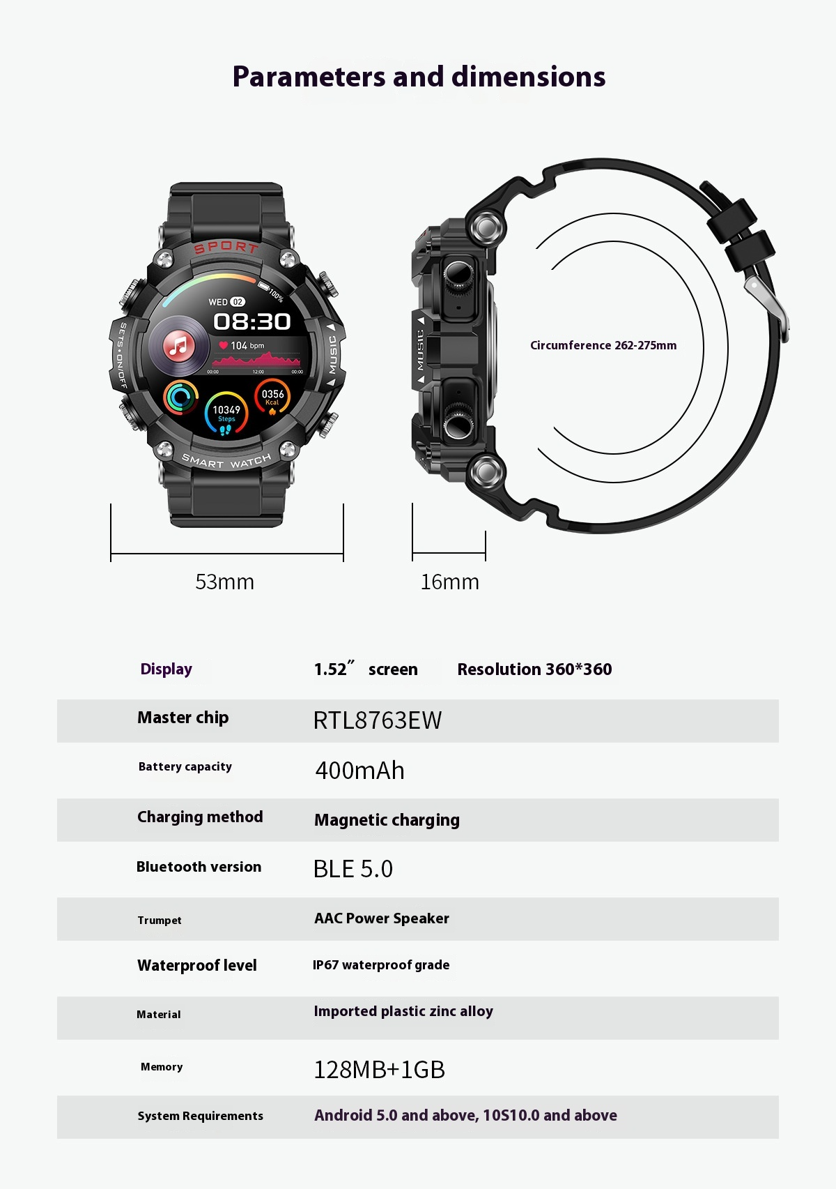 2-in-1 Smart Watch with Built-in MP3 Music Player & Bluetooth Audio Support