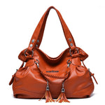 Soft Leather Handbag with Tassel for Women