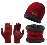 3-in-1 Winter Thermal Set – Fleece-Lined Beanie, Warm Infinity Scarf & Touchscreen Gloves
