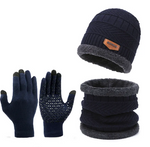 3-in-1 Winter Thermal Set – Fleece-Lined Beanie, Warm Infinity Scarf & Touchscreen Gloves