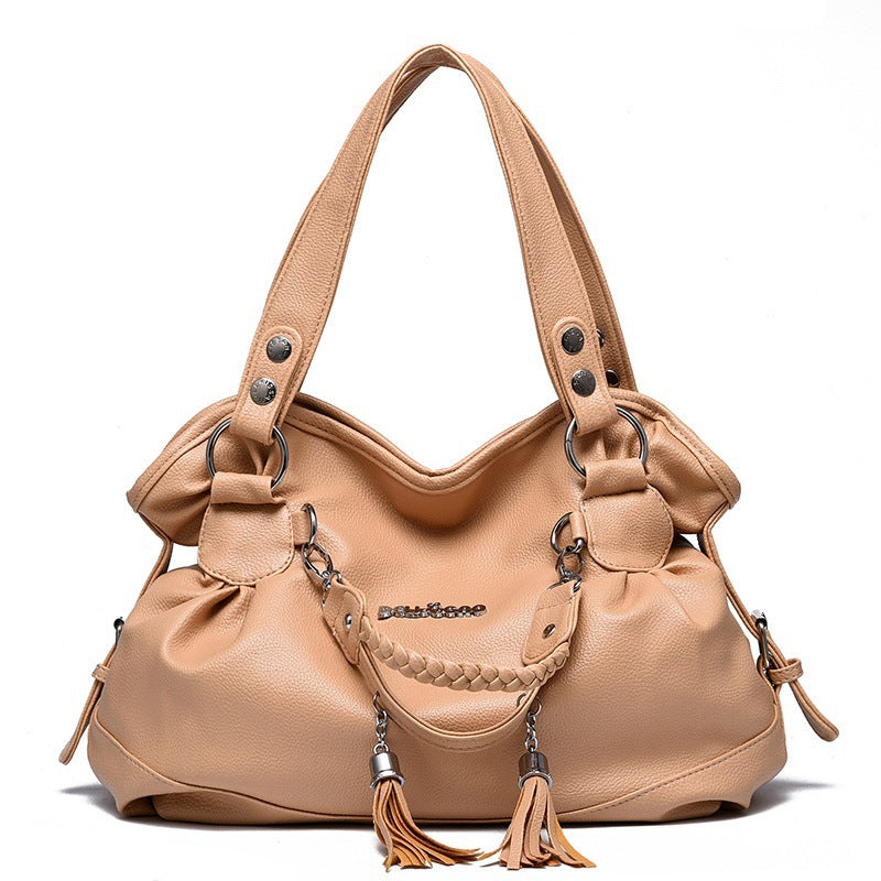 Soft Leather Handbag with Tassel for Women