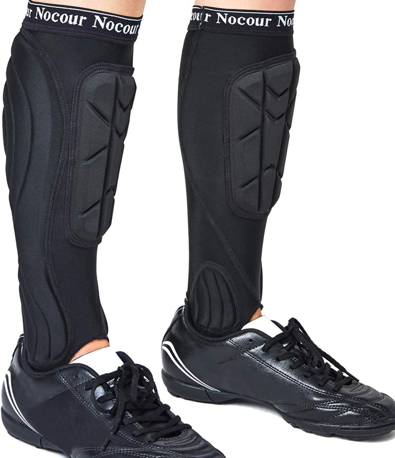 Nocour Sport Soccer Shin Guards for for Kids Youth Protective Soccer Gear Equipment with Lower Leg and Ankle Guards Pads for Boys Girls Teenagers - Black(L) Large