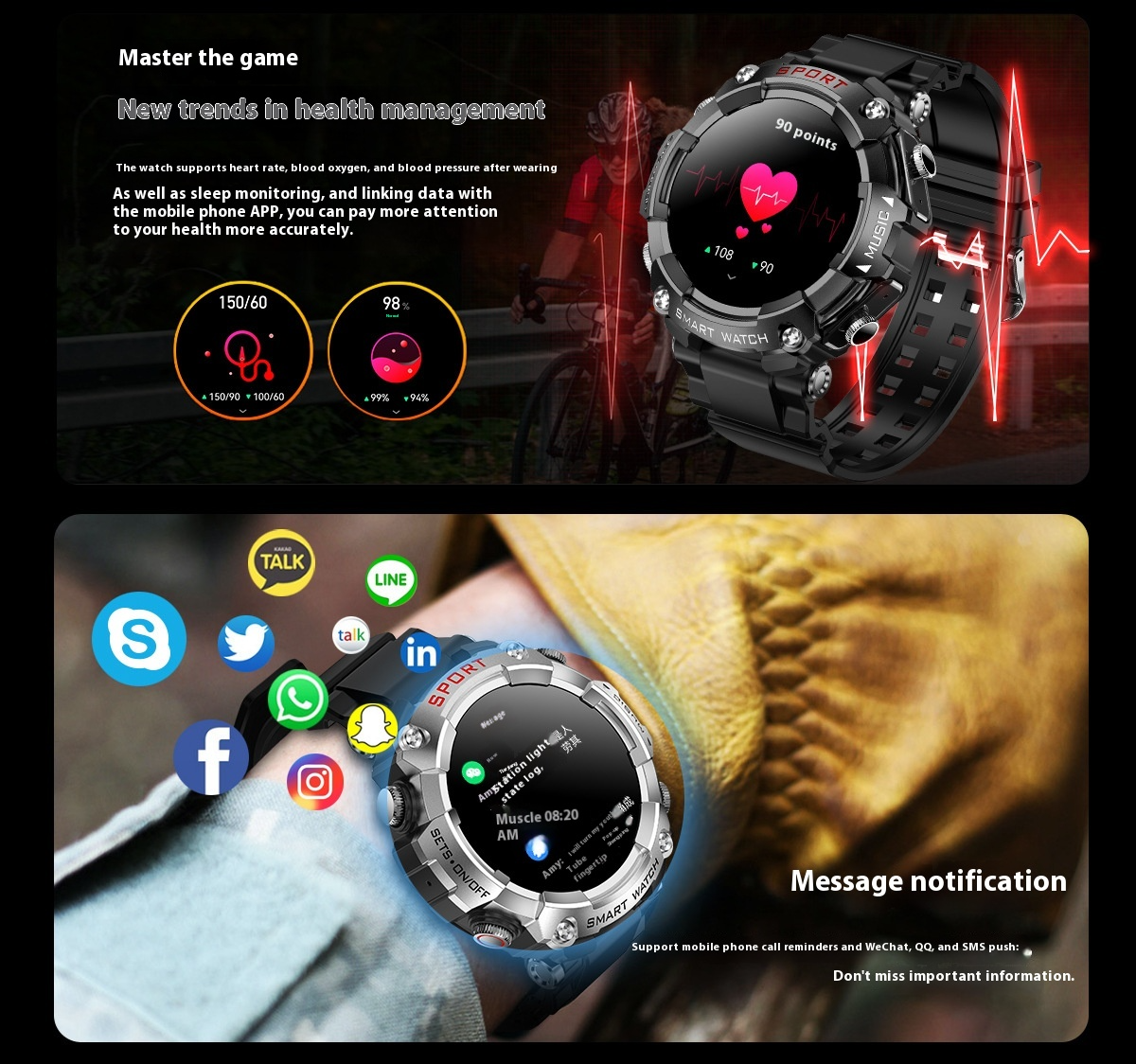 2-in-1 Smart Watch with Built-in MP3 Music Player & Bluetooth Audio Support