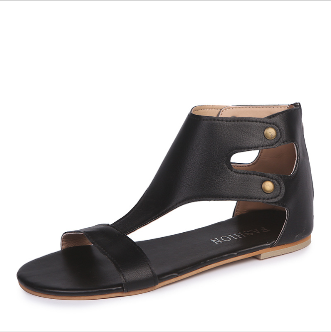Women's Flat Studded Sandals - Comfortable Footwear
