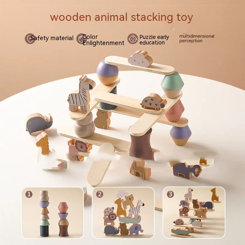 Montessori Wooden Animal Stacking Balance Toy Set