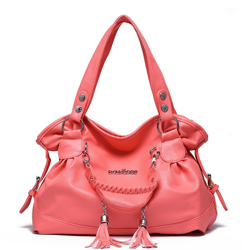 Soft Leather Handbag with Tassel for Women