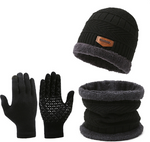 3-in-1 Winter Thermal Set – Fleece-Lined Beanie, Warm Infinity Scarf & Touchscreen Gloves