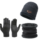 3-in-1 Winter Thermal Set – Fleece-Lined Beanie, Warm Infinity Scarf & Touchscreen Gloves