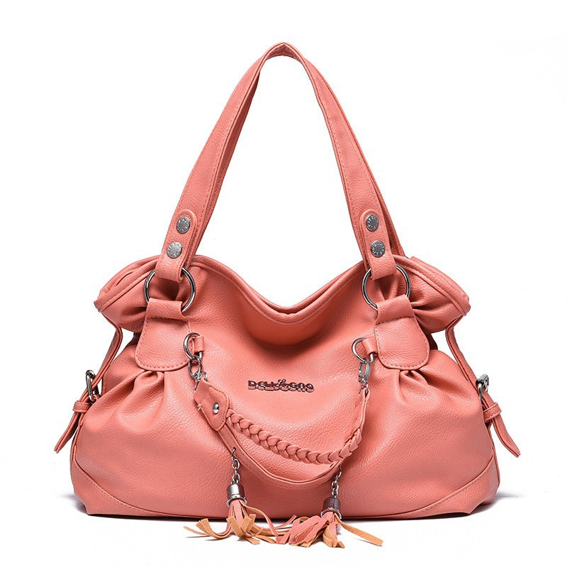 Soft Leather Handbag with Tassel for Women