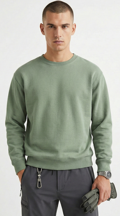Men Essential Cotton-Blend Crewneck Sweatshirt -Sage